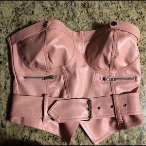Pink Faux Leather Corset Bustier with belt NWOT